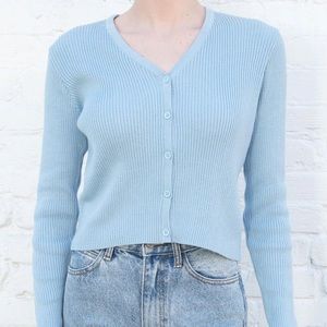 Brandy Melville Light Blue Ribbed Cardigan Cropped Sweater Top